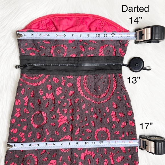 Anthropologie Floral Crochet Lace Pink Gray Strapless Pencil Dress - Picture 9 of 10